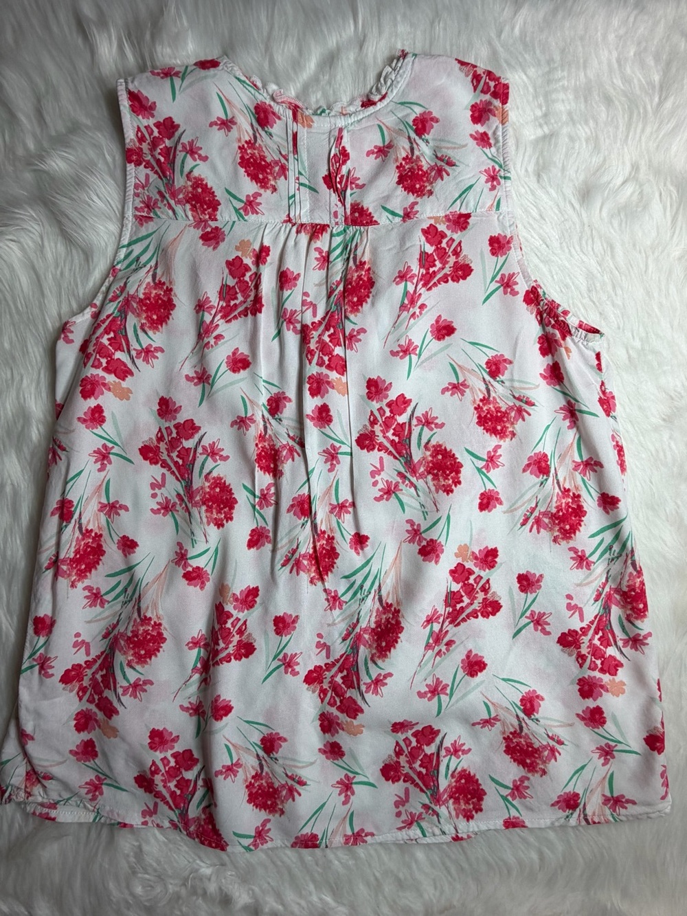 Faded Glory Pink Floral Sleeveless Pintuck Blouse Size L (12-14) - Picture 13 of 15